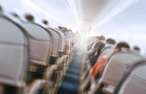 Blurry airplane cabin