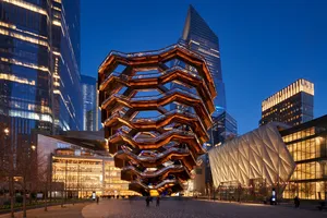 A night view of the Vessel at Hudson Yards in New York City